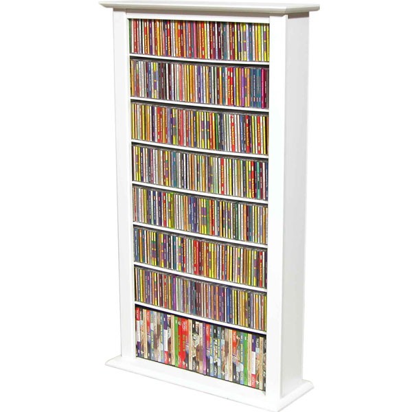 Media Storage Tower Regular Single White, White Dvd Storage Shelves