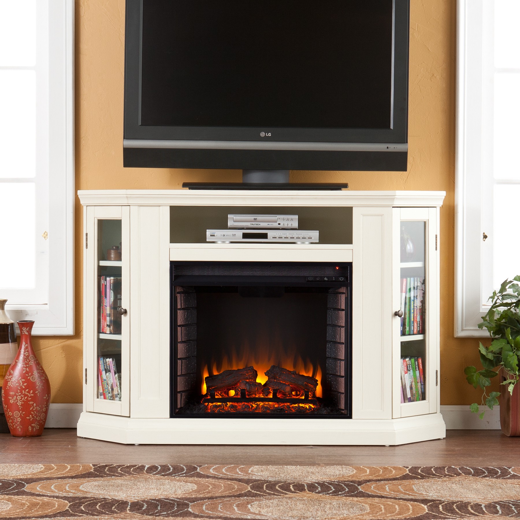 Ivory electric fireplace tv outlet stand