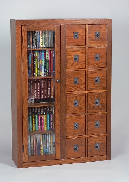 Leslie Dame CD-612L Solid Oak Mission Style Multimedia Storage Cabinet with Library Card Catalog Style Doors Oak