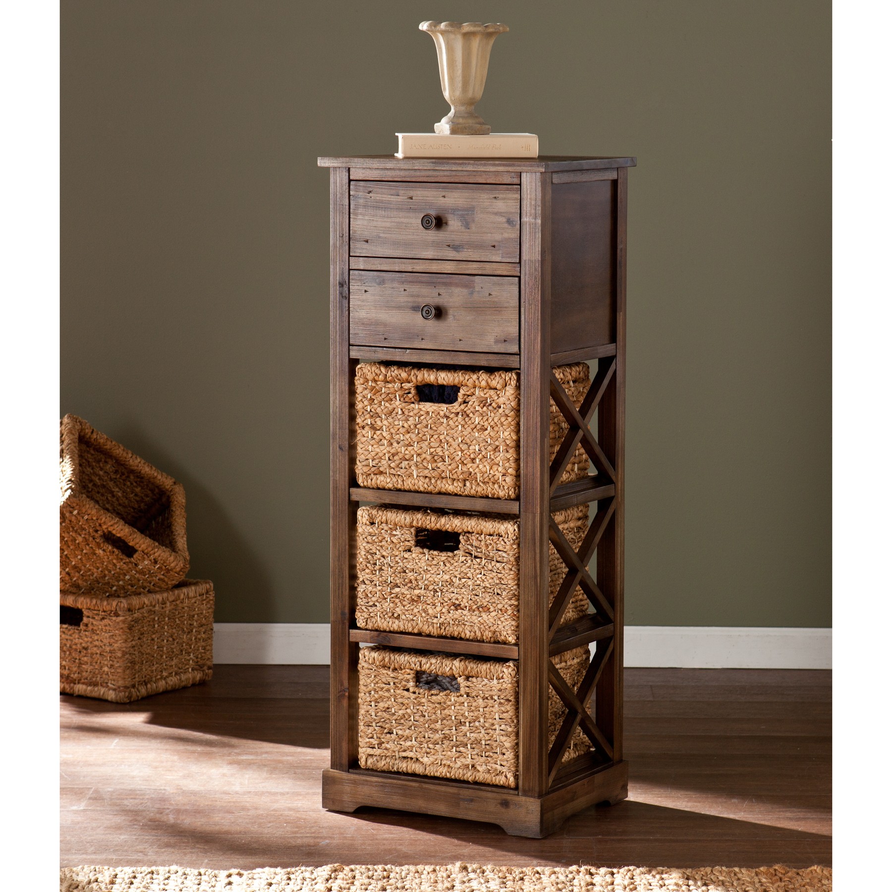 Wooden Storage Tower With Baskets Kenton 3 Basket Storage Tower