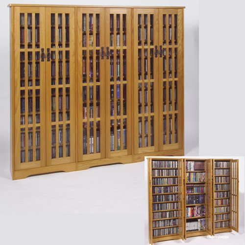 Triple Wide Mission Media Storage, Dvd Storage Cabinet With Doors