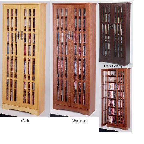 Mission Style Multimedia Storage Cabinet, Dvd Storage With Doors