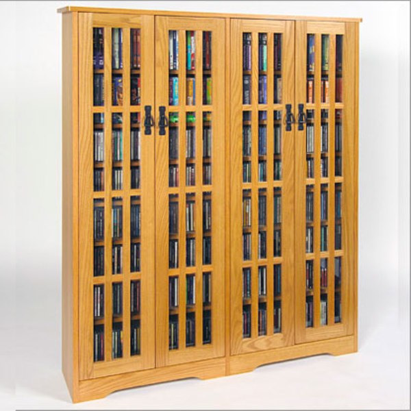 Mission Media Cabinet Glass Doors, Media Storage Unit With Doors