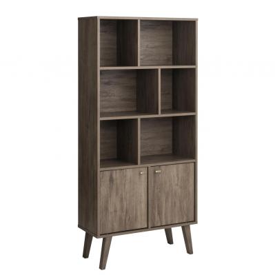 Milo Mid-Century Modern Bookcase with Six Shelves and Two Doors - Drifted Gray