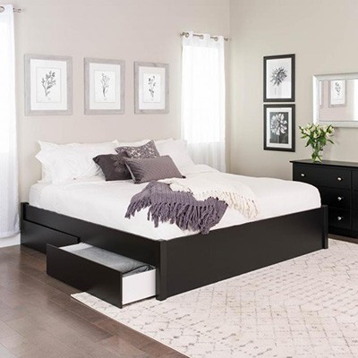Select Black King 4-Post Platform Bed with 4 Drawers