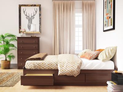Cherry Queen Mate's Platform Storage Bed with 6 Drawers