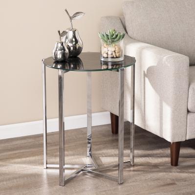 Dransill Round End Table w/ Faux Marble Glass Top