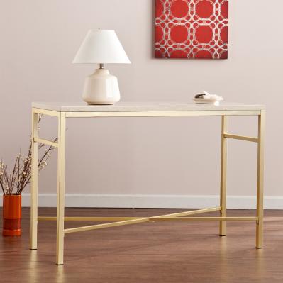 Orinda Faux Stone Console Table - Travertine