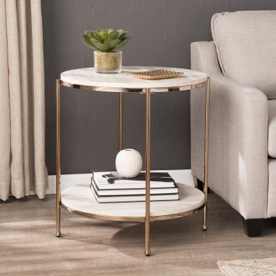 Silas Round Faux Stone End Table