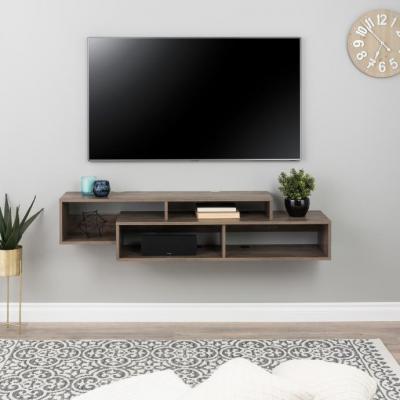 Modern Wall Mounted Media Console and Storage Shelf, Drifted Gray