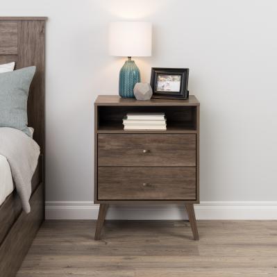 Milo 2-drawer Tall Nightstand with Open Shelf, Drifted Gray