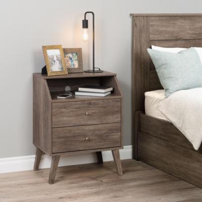 Milo 2 Drawer Night Stand with Angled Top, Drifted Gray