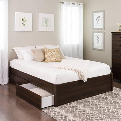 Select Espresso Queen 4-Post Platform Bed with 4 Drawers