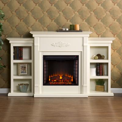 Tennyson Electric Fireplace w/ Bookcases - Ivory