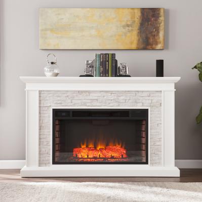 Ledgestone Electric Fireplace w/ Stacked Faux Stone - White - Costco Exclusive