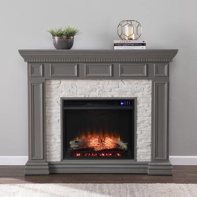 Dakesbury Faux Stone Electric Fireplace w/ Touch Screen Control Panel