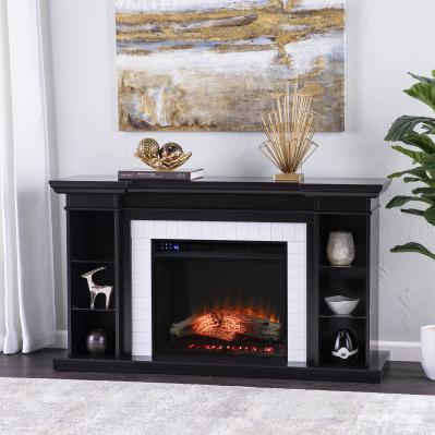 Henstinger Touch Screen Electric Fireplace w/ Bookcase - Black