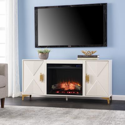 Lantara Touch Screen Electric Fireplace w/ Media Storage - Ivory