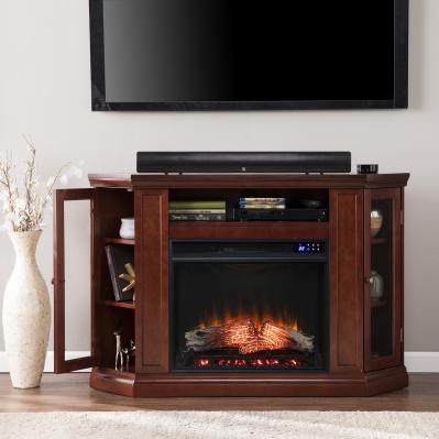 Claremont Electric Corner Touch Screen Fireplace w/ Storage- Cherry
