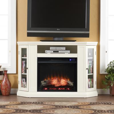 Claremont Electric Corner Touch Screen Fireplace w/ Storage - Ivory