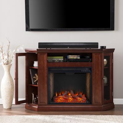Claremont Smart Corner Fireplace w/ Storage- Cherry