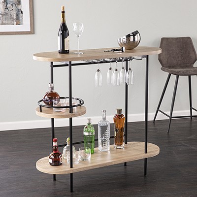 Dagney Wine/Bar Table w/ Glassware Storage - Natural and Black Finish