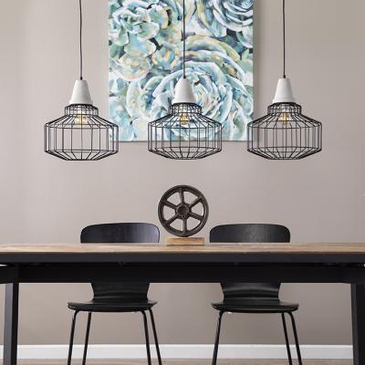 Brantville Black Cage Pendant Lamps - 3pc Set