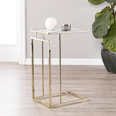 Colbi Glass-Topped C-Table - Glam Style - Champagne w/ White Faux Marble Glass