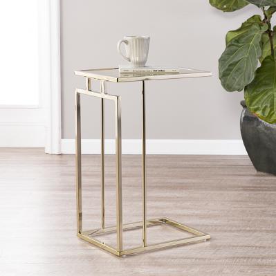 Colbi Mirror-Topped C-Table - Glam Style - Champagne w/ Antique Mirror