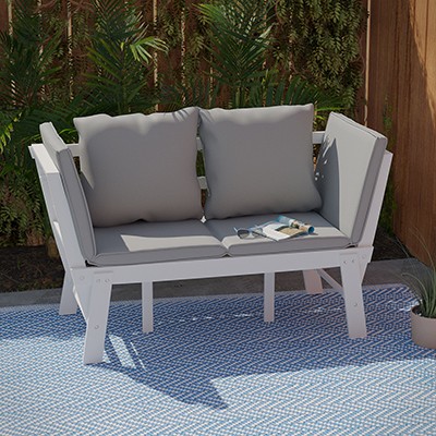 Dolavon Outdoor Convertible Lounge Chair – White w/ Gray Cushions