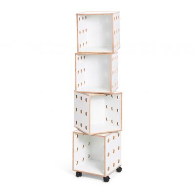White laminate Perf Boxes - 4 stack with casters