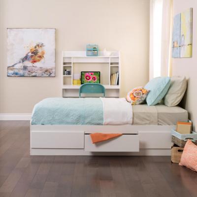 White Twin Mate's Platform Storage Bed with 3 Drawers
