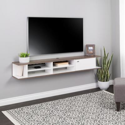 Wall Mounted Media Console with Door, White and Drifted Gray