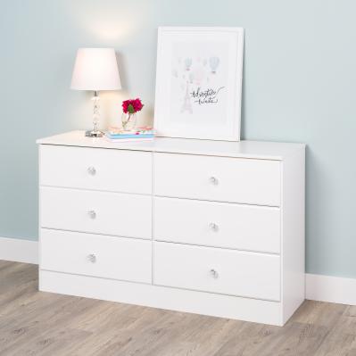 Astrid 6-Drawer Dresser with Acrylic Knobs, White