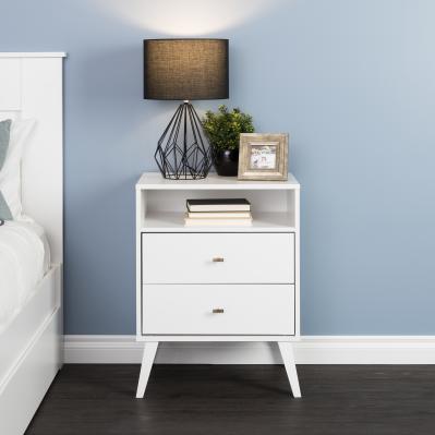 Milo 2-drawer Tall Nightstand with Open Shelf, White