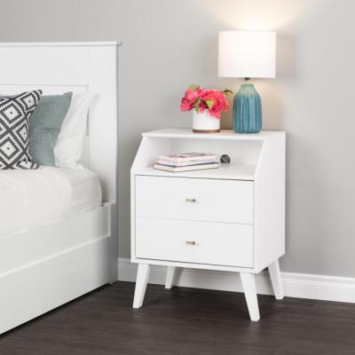 Milo 2 Drawer Night Stand with Angled Top, White