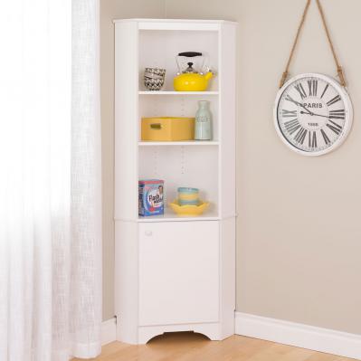 Elite White Tall 1-Door Corner Storage Cabinet