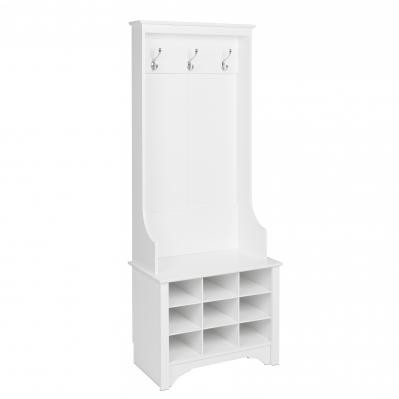 Narrow Hall Tree with 9 Shoe Cubbies, White