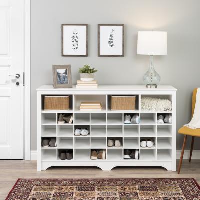 60 inch Shoe Cubby Console, White