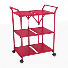 3 Shelf Folding Cart With Handle In Red