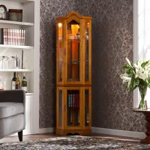 Canterdale Lighted Corner Curio Cabinet - Golden Oak