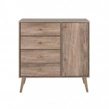 Milo Mid Century Modern 4-Drawer Chest with Door, Drifted Gray