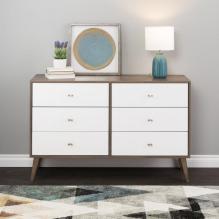 Milo Mid Century Modern 6-Drawer Dresser, Drifted Gray and White