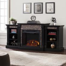 Gallatin Electric Fireplace w/ Bookcases - Black w/ Black River Faux Stone