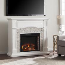 Seneca Electric Media Fireplace - White w/ White Faux Stone