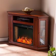 Claremont Smart Corner Fireplace w/ Storage - Brown Mahogany