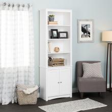 White Tall Bookcase with 2 Shaker Doors
