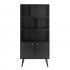 Milo Mid-Century Modern Bookcase with Six Shelves and Two Doors - Black