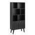 Milo Mid-Century Modern Bookcase with Six Shelves and Two Doors - Black Thumbnail