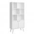 Milo Mid-Century Modern Bookcase with Six Shelves and Two Doors - White Thumbnail